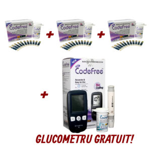 Ofertă CodeFree: 150 Teste pentru glicemie + 75 buc Ace sterile + Glucometru SD CodeFree GRATUIT