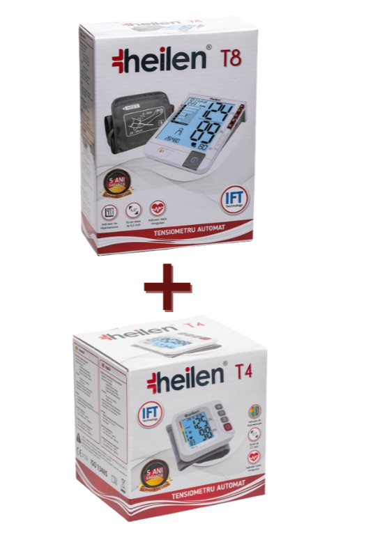 OFERTĂ: Tensiometru electronic de braț Heilen T8 + Tensiometru electronic de încheietură Heilen T4 (GRATUIT)