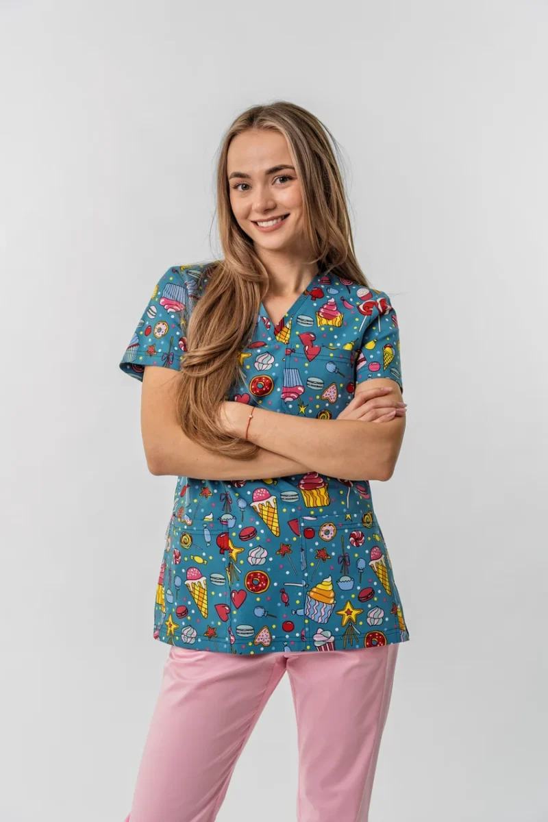 Bluză medicală Ana imprimeu floral - imagine 4