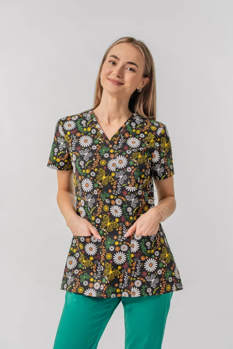 Bluză medicală Ana imprimeu floral - imagine 3